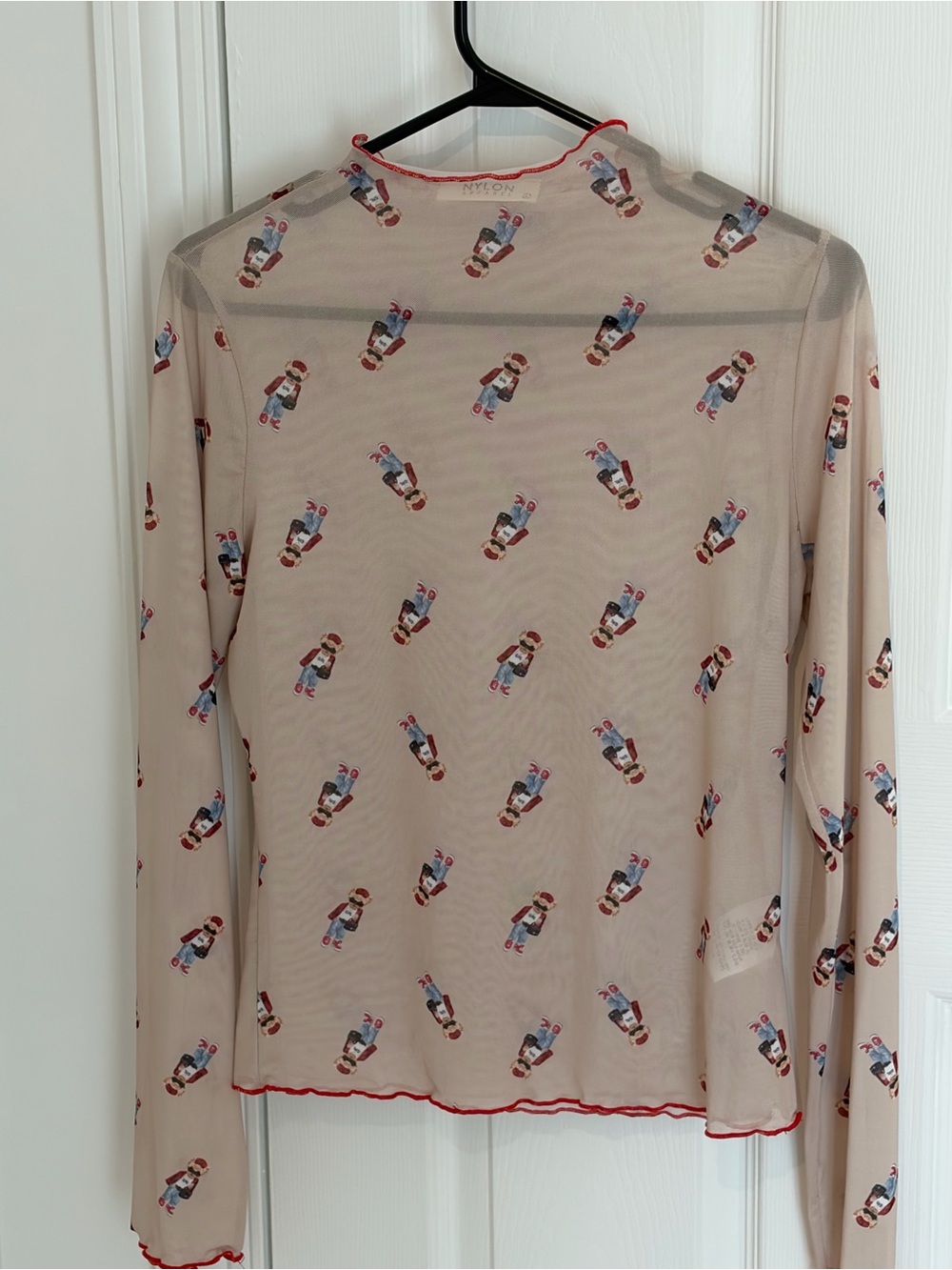 Simons Beige Sheer Long-Sleeve Top with Playful Print